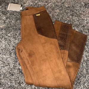 Andrew Marc Brown Suede Pants with Textured Detail